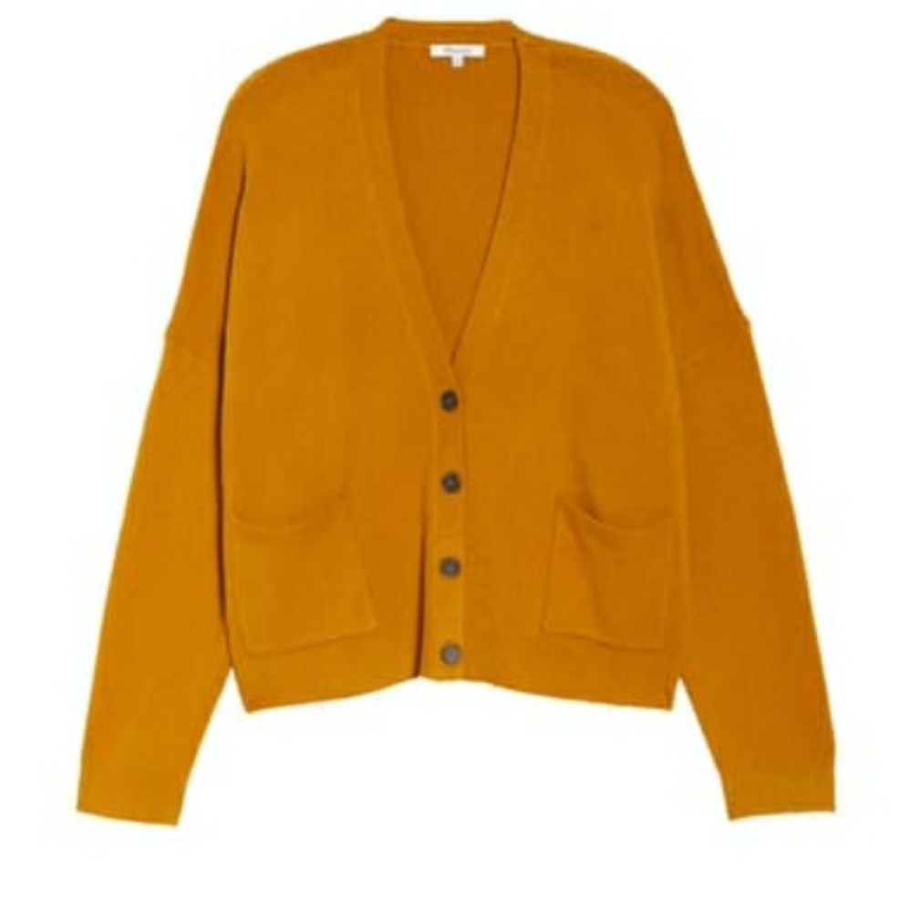 Madewell Button Front V-Neck Cardigan Sweater Mustard Yellow SZ Small